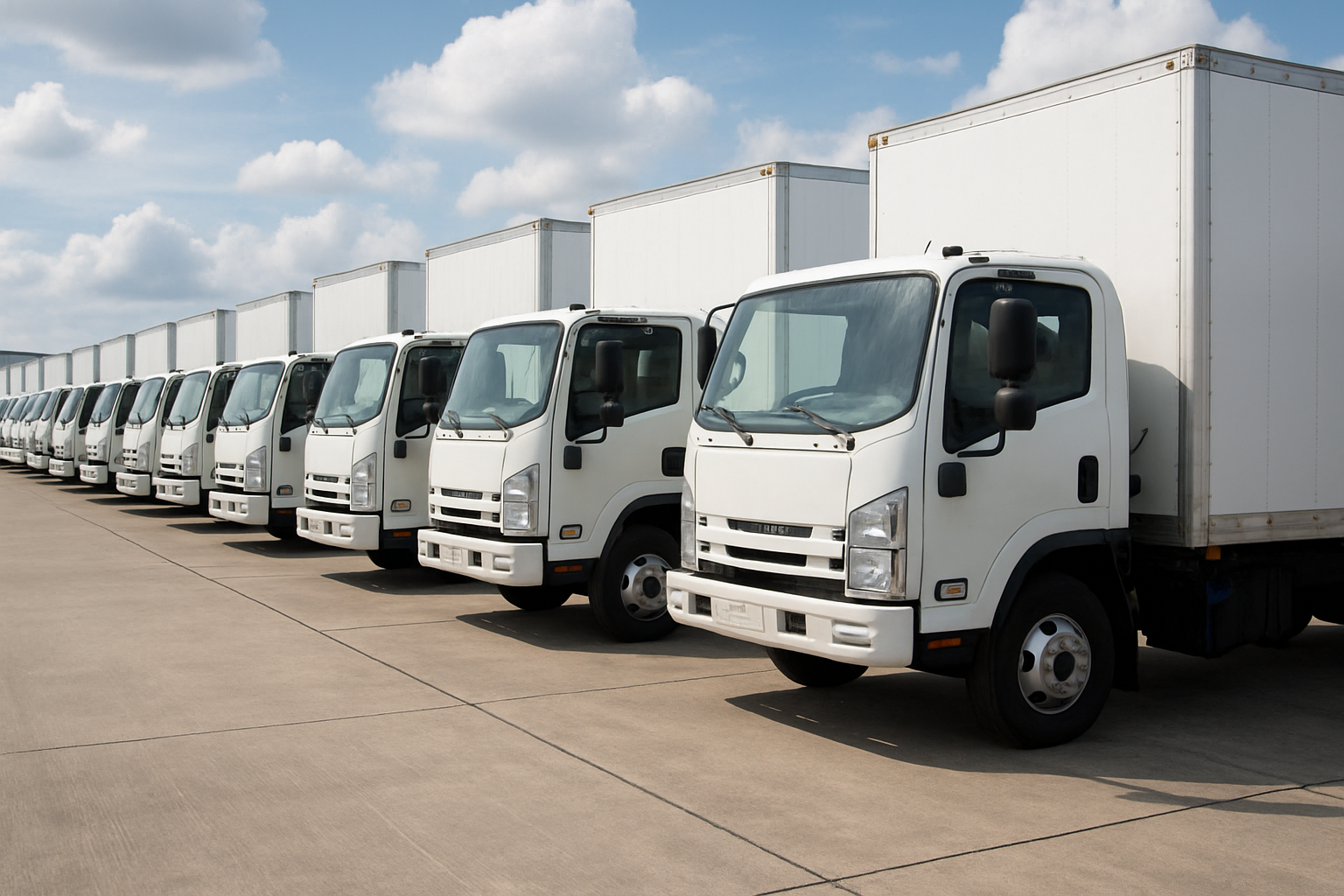 Fleet of delivery trucks ready for dispatch